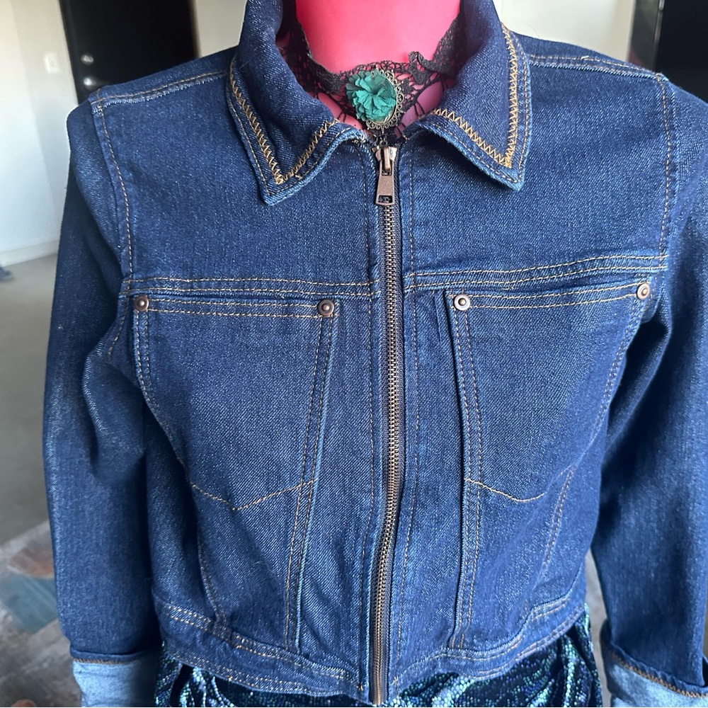 House of Harlow 1960 Dark Blue denim Jacket with Gold Stitching